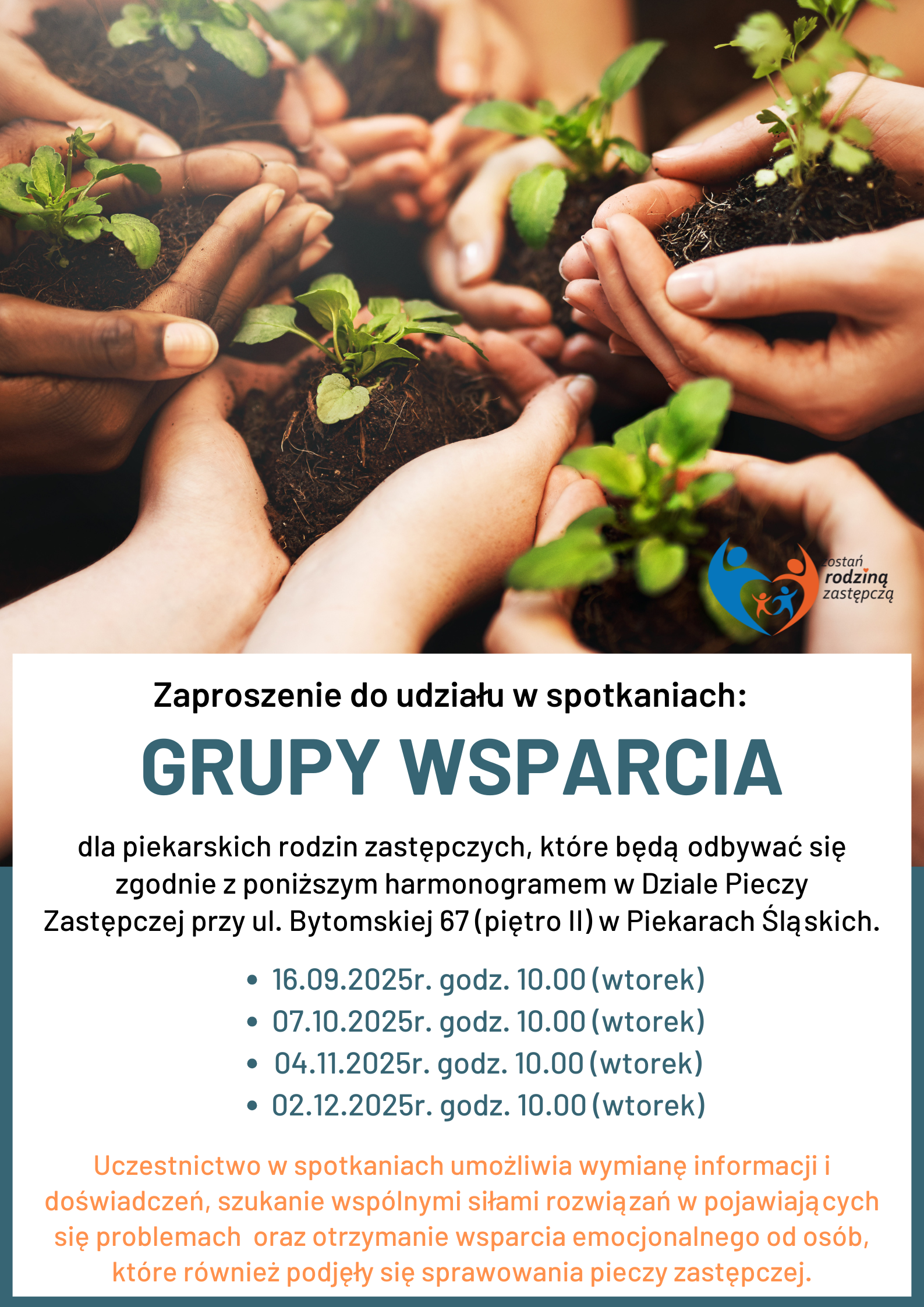 plakat Zaproszenie do udziału w spotkaniach GRUPY WSPARCIA
